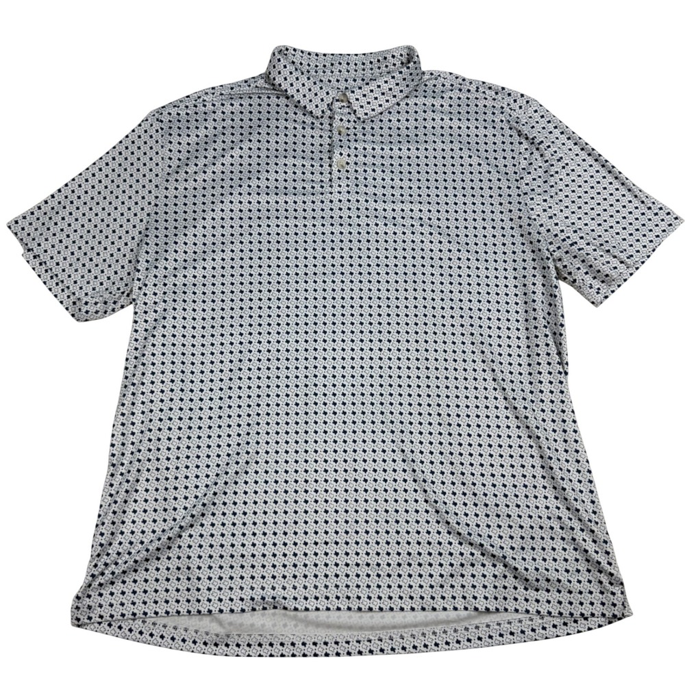 Burlebo Mens Texas State AOP Print Performance Polo Shirt White Navy Golf XL